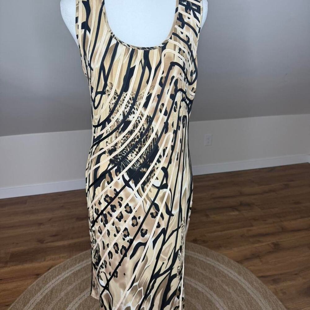Sleeveless Beige and Black Patterned Maxi Dress